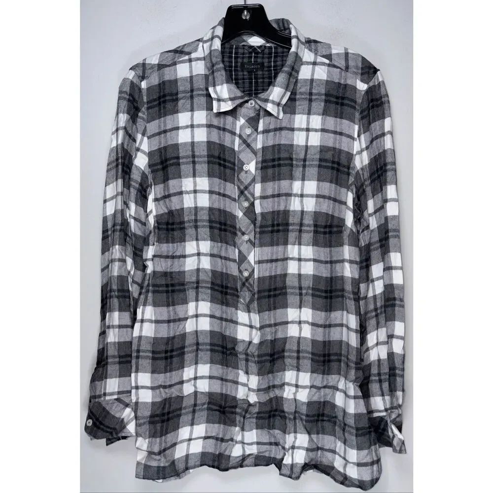 Talbots flannel plaid shirt size Large